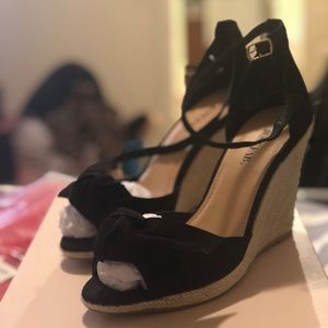 Black wedge heel sandals